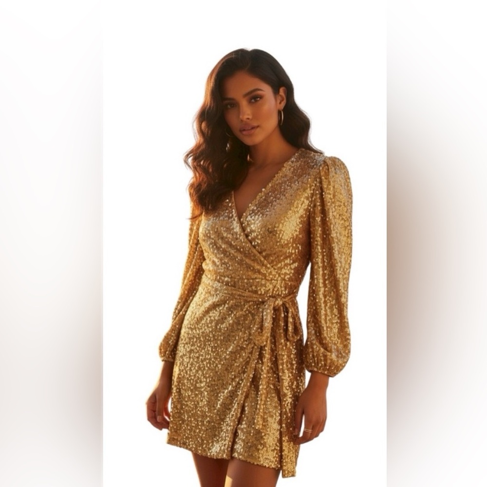 Kate & Mallory Full Sequin Elegant Faux Wrap Dress